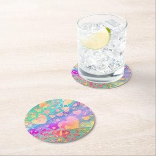 Porta-copo De Papel Redondo Padrão de Amor no Coração Design Pastel