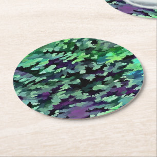 Porta-copo De Papel Redondo Padrão de Camuflagem Verde Jade e Roxo