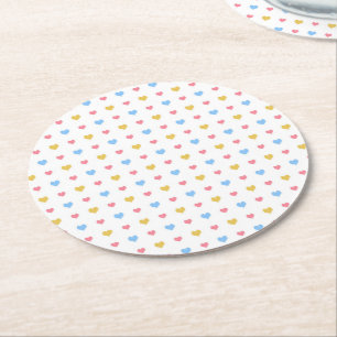 Porta-copo De Papel Redondo Padrão de Corações Coloridos Pequenos Amarelo Rosa