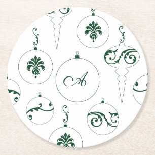 Porta-copo De Papel Redondo Padrão de Enfeites de natal Bauble do Monograma Ve