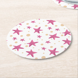 Porta-copo De Papel Redondo Padrão de Estrelas Rosa Fofo