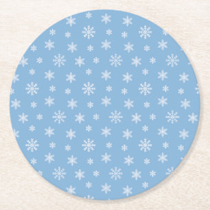 Porta-copo De Papel Redondo Padrão de flocos de neve brancos de Natal azul-be