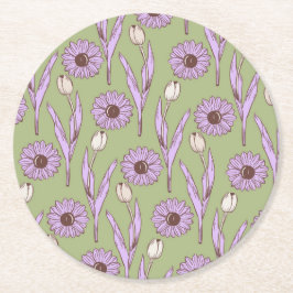 Porta-copo De Papel Redondo Padrão de Flor de Hippie Funky Y2K Retro Roxo Verd