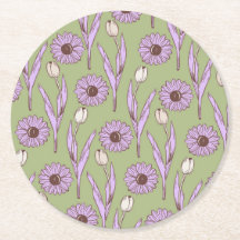 Padrão de Flor de Hippie Funky Y2K Retro Roxo Verd