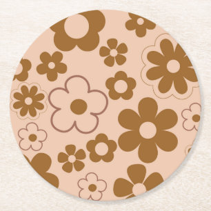 Porta-copo De Papel Redondo Padrão de Flor de Hippie Y2K do Forno de Outono Ca