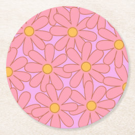 Porta-copo De Papel Redondo Padrão de Flor Simples, Floral Púrpura, de pré-dis