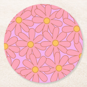 Porta-copo De Papel Redondo Padrão de Flor Simples, Floral Púrpura, de pré-dis