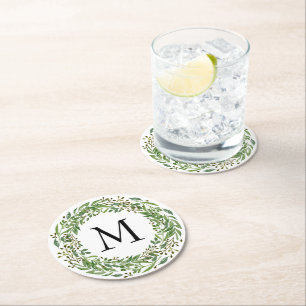 Porta-copo De Papel Redondo Padrão de Folga Verde Clássica Personalizada