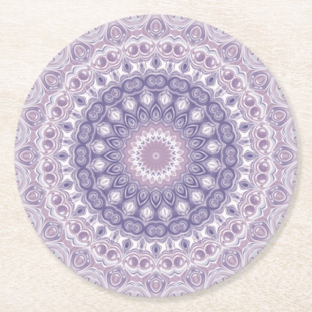 Porta-copo De Papel Redondo Padrão de lavanda e Lilac Mandala (Frente)