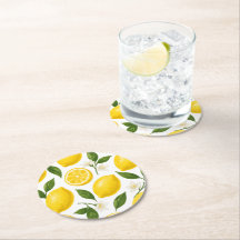 Padrão de Limão Fresco com Folhas e Flores