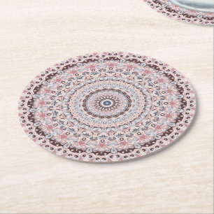 Porta-copo De Papel Redondo Padrão de Mandala Boho Rosa e Azul