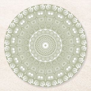 Porta-copo De Papel Redondo Padrão de Mandala em Verde Salvia