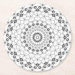 Porta-copo De Papel Redondo Padrão de Mandala Geométrico Preto e Branco