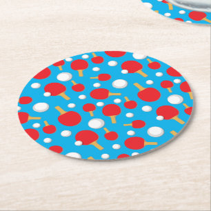 Porta-copo De Papel Redondo Padrão de Mesa de Tênis e de bolas no azul