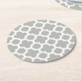 Porta-copo De Papel Redondo Padrão de Quatrefoil Retro Ikat Branco da Cinza be