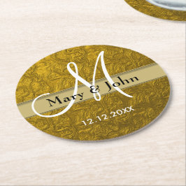 Porta-copo De Papel Redondo Padrão Dourado do Monograma de Casamento Personali