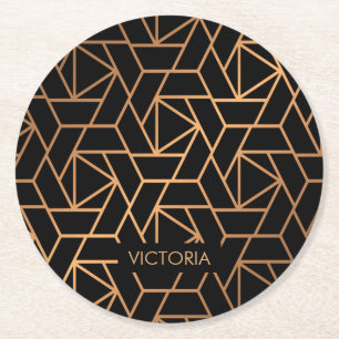 Porta-copo De Papel Redondo Padrão Elegante Preto e Dourado