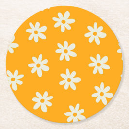 Porta-copo De Papel Redondo Padrão Flor Simples Floral Branco Retroativo