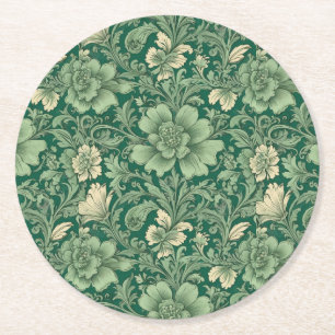 Porta-copo De Papel Redondo Padrão Floral de Sage Green Vintage