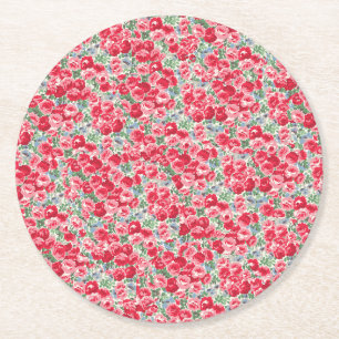 Porta-copo De Papel Redondo Padrão Floral Rosa Vermelha Vintage