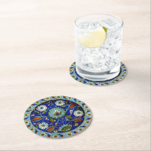 Porta-copo De Papel Redondo Padrão Floral Turco Iznik
