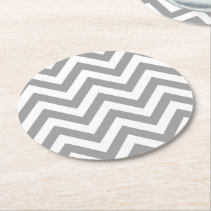 Porta-copo De Papel Redondo Padrão Grande Chevron ZigZag de Cinza Escura