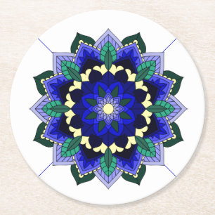 Porta-copo De Papel Redondo Padrão Mandala 02 em pasta de papel redonda azul e