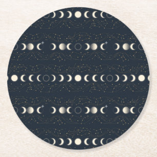 Porta-copo De Papel Redondo Padrão Minimalista de Fases Lunares com Estrelas e