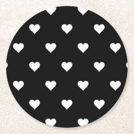Porta-copo De Papel Redondo Padrão Minimalista do Coração Negro e Branco