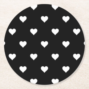 Porta-copo De Papel Redondo Padrão Minimalista do Coração Negro e Branco