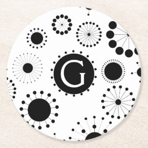 Porta-copo De Papel Redondo Padrão Moderno dos Círculos Preto e Branco