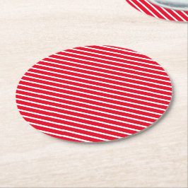 Porta-copo De Papel Redondo Padrão oblíquo de Stripes Brancas Vermelhas