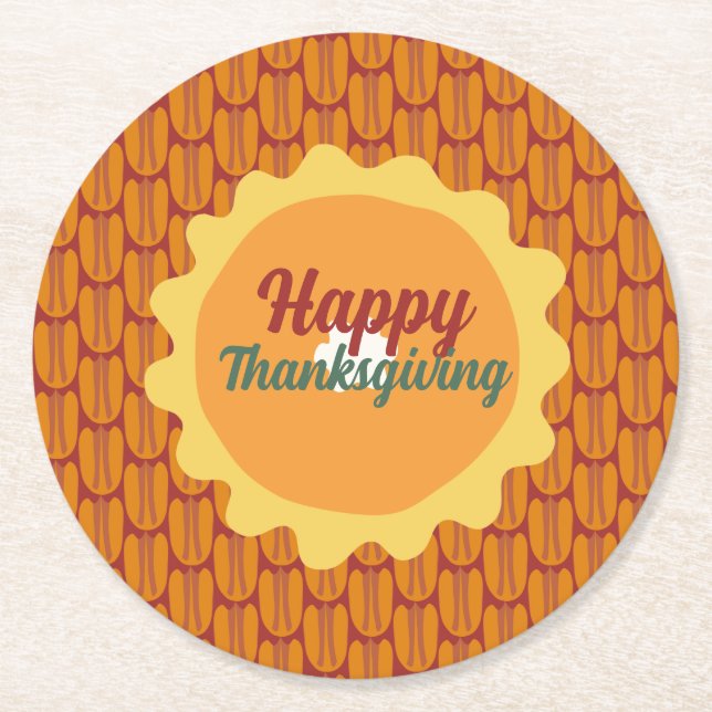 Porta-copo De Papel Redondo padrão pecan de ação de graças apressado (Frente)