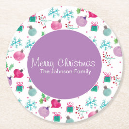 Porta-copo De Papel Redondo Padrão Pintado à Mão com Tema de Natal em Aquarela