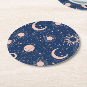 Porta-copo De Papel Redondo Padrão Planetas e Estrelas