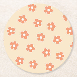 Porta-copo De Papel Redondo Padrão Preppy Peach White Hippie Flower