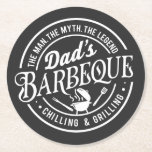 Porta-copo De Papel Redondo Pai Barbeque | Homem, Mito, Legenda<br><div class="desc">Esta porta copos apresenta um design que diz "Barba do Pai | Homem,  Mito,  Lenda" com uma grelha de CHURRASCO. Perfeito para o mestre da grelha na sua vida ou para o Dia de os pais.</div>