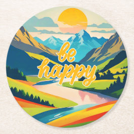 Porta-copo De Papel Redondo Paisagem da Montanha Retroativa