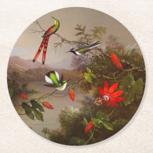 Porta-copo De Papel Redondo Paisagem tropical com dez beija-flores