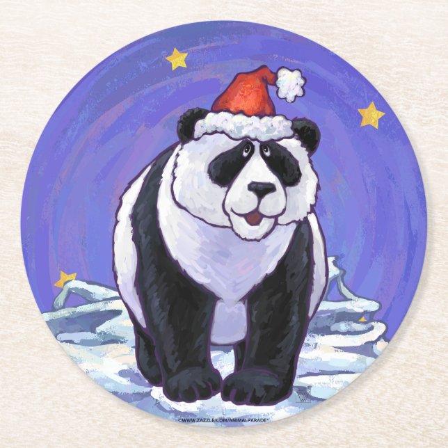 Porta-copo De Papel Redondo Panda Bear Christmas (Frente)