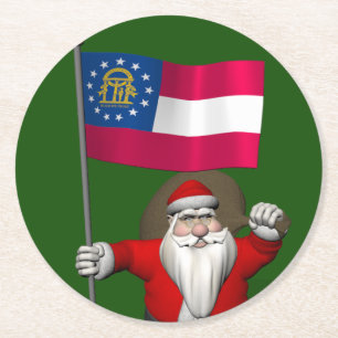 Porta-copo De Papel Redondo Papai Noel Acenando Bandeira Da Geórgia