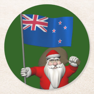 Porta-copo De Papel Redondo Papai Noel Com Alferes Da Nova Zelândia