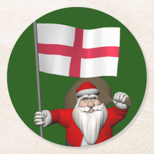 Porta-copo De Papel Redondo Papai Noel Com Bandeira Da Inglaterra