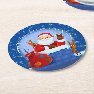Porta-copo De Papel Redondo Papais noeis Chimney Reindeer Sack Adicionar Ano T