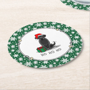 Porta-copo De Papel Redondo Papais noeis de Natal Black Labrador Retriever Cut