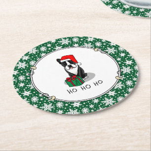 Porta-copo De Papel Redondo Papais noeis de Natal Boston Terrier (preto)