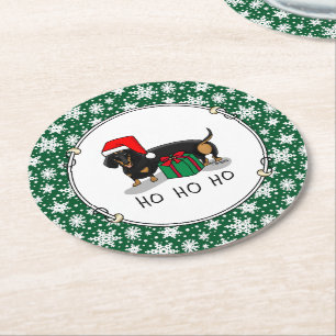 Porta-copo De Papel Redondo Papais noeis de Natal Dachshund (S preto e bronzea