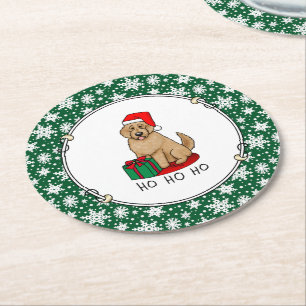Porta-copo De Papel Redondo Papais noeis de Natal Goldendoodle (ouro vermelho)
