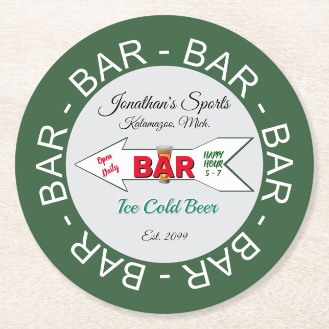 Porta-copo De Papel Redondo Papel de Bar para esporte doméstico divertido (Frente)