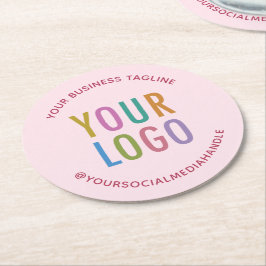Porta-copo De Papel Redondo Papel personalizado cor-de-rosa Portas copos Logot